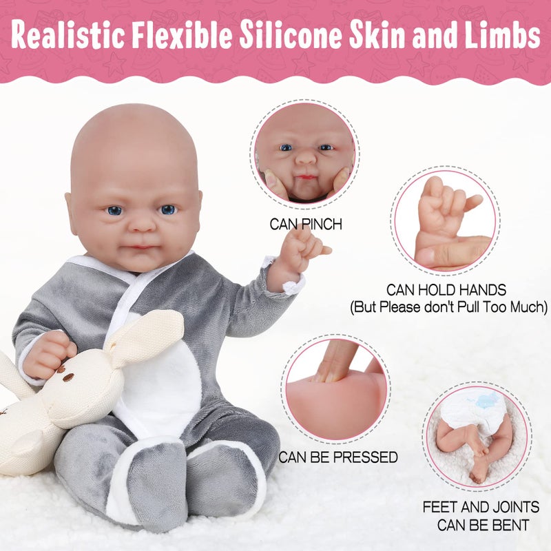 Vollence 14 inch Full Body Silicone Baby Dolls,Not Vinyl Dolls,Soft Realistic Real Silicone Baby Doll Bald, Lifelike Newborn Platinum Silicone Baby Doll - Boy - Image 4